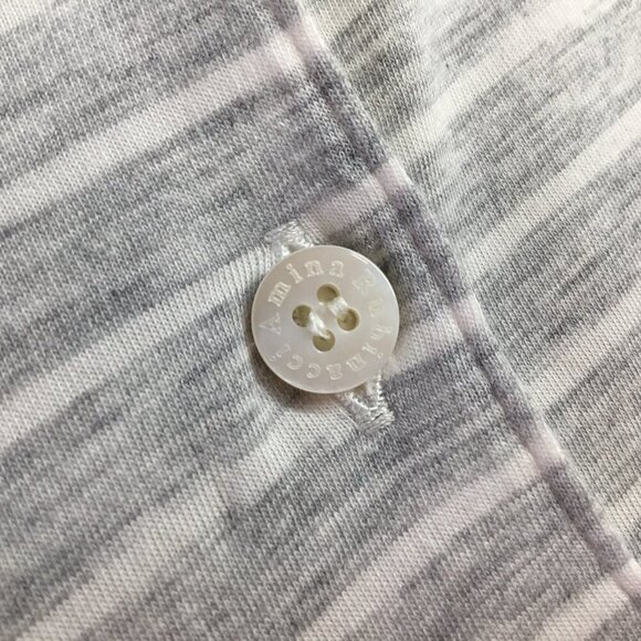 Amina Rubinacci Italy Polo Long Sleeve Gray White Stripe Cotton Size 48 or US 12 - Picture 9 of 10